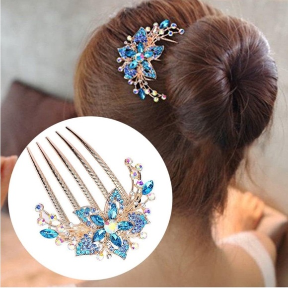 Rhinestone Flower Hairpin Comb Wedding Anniversary Party Banquet - Picture 4 of 5